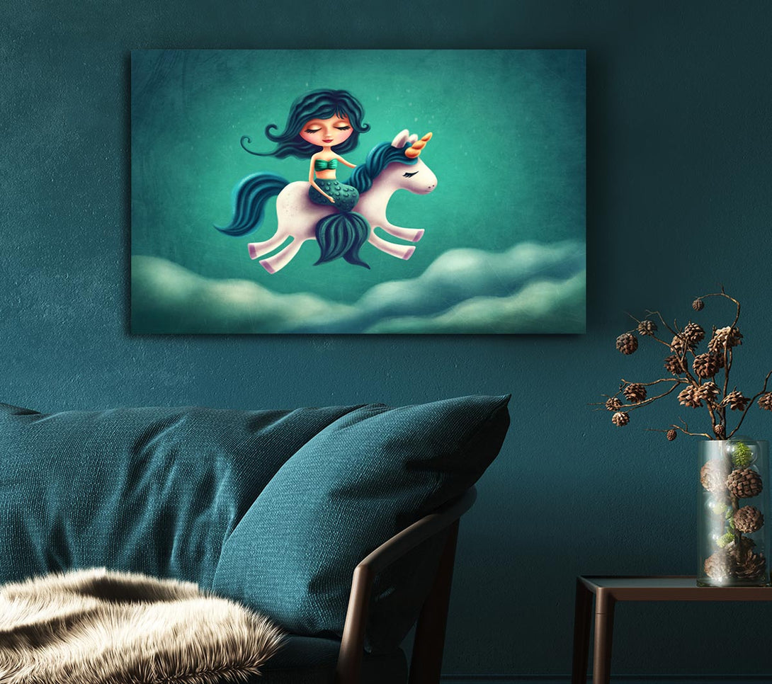 Picture of Mermaid Riding A Unicorn Canvas Print Wall Art