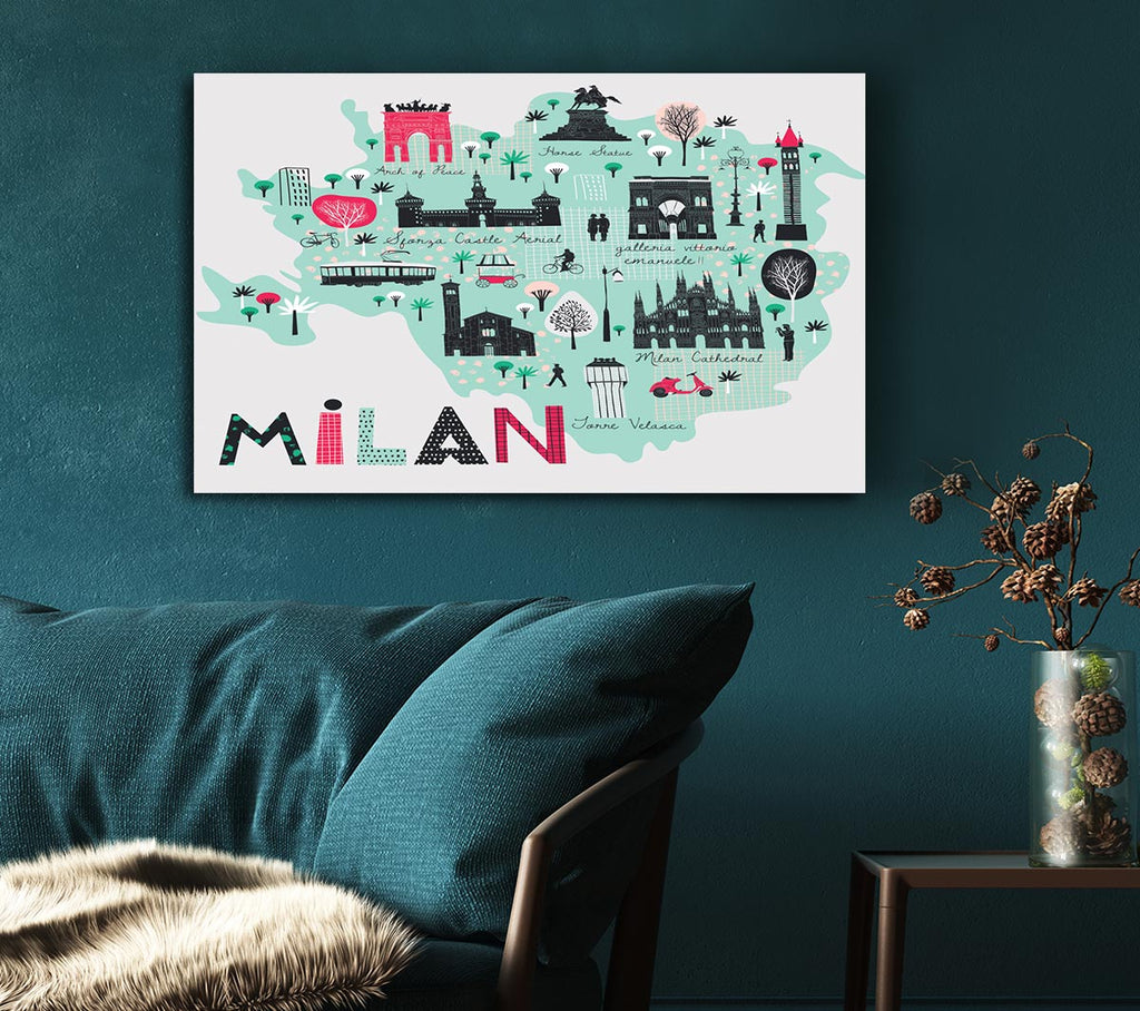 Picture of The Little Map Of Milan Canvas Print Wall Art