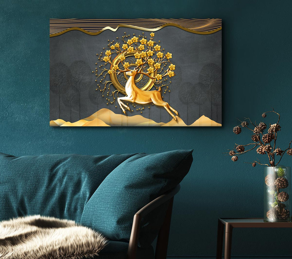 Picture of The Gold Flower Stag Tree Canvas Print Wall Art