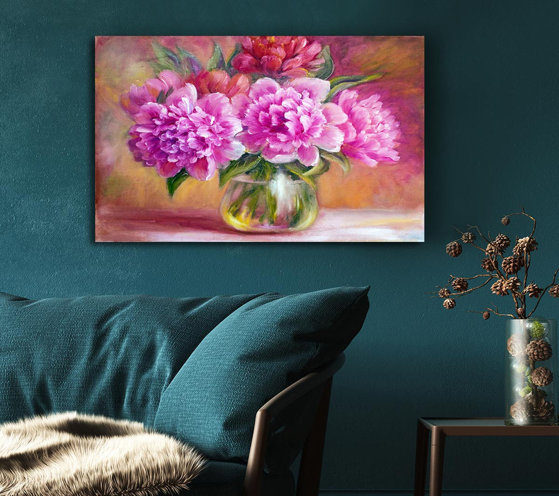 Picture of The Pink Blossom Vase Of Flowers Beauty Canvas Print Wall Art