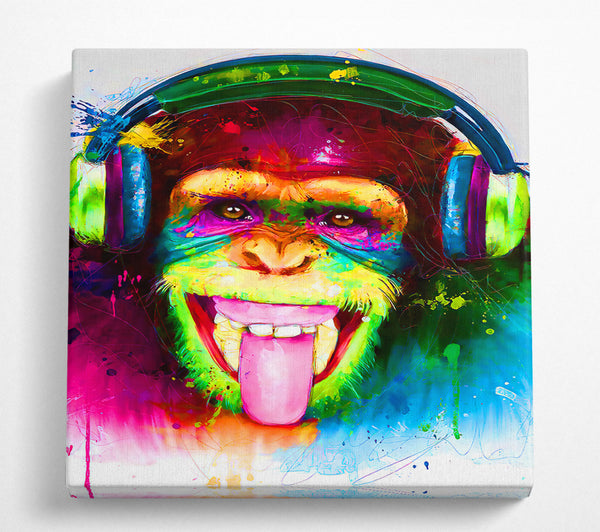 A Square Canvas Print Showing Vibrant Chimp Square Wall Art