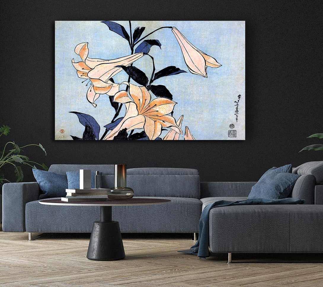  A Canvas Print of Hokusai Lilies Canvas Wall Art
