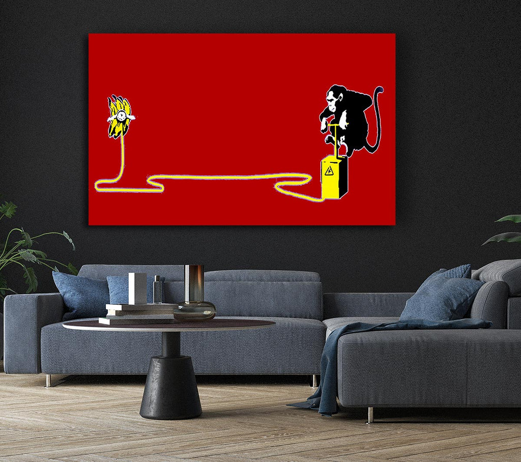 Picture of Banana Monkey Detonator Red Canvas Print Wall Art