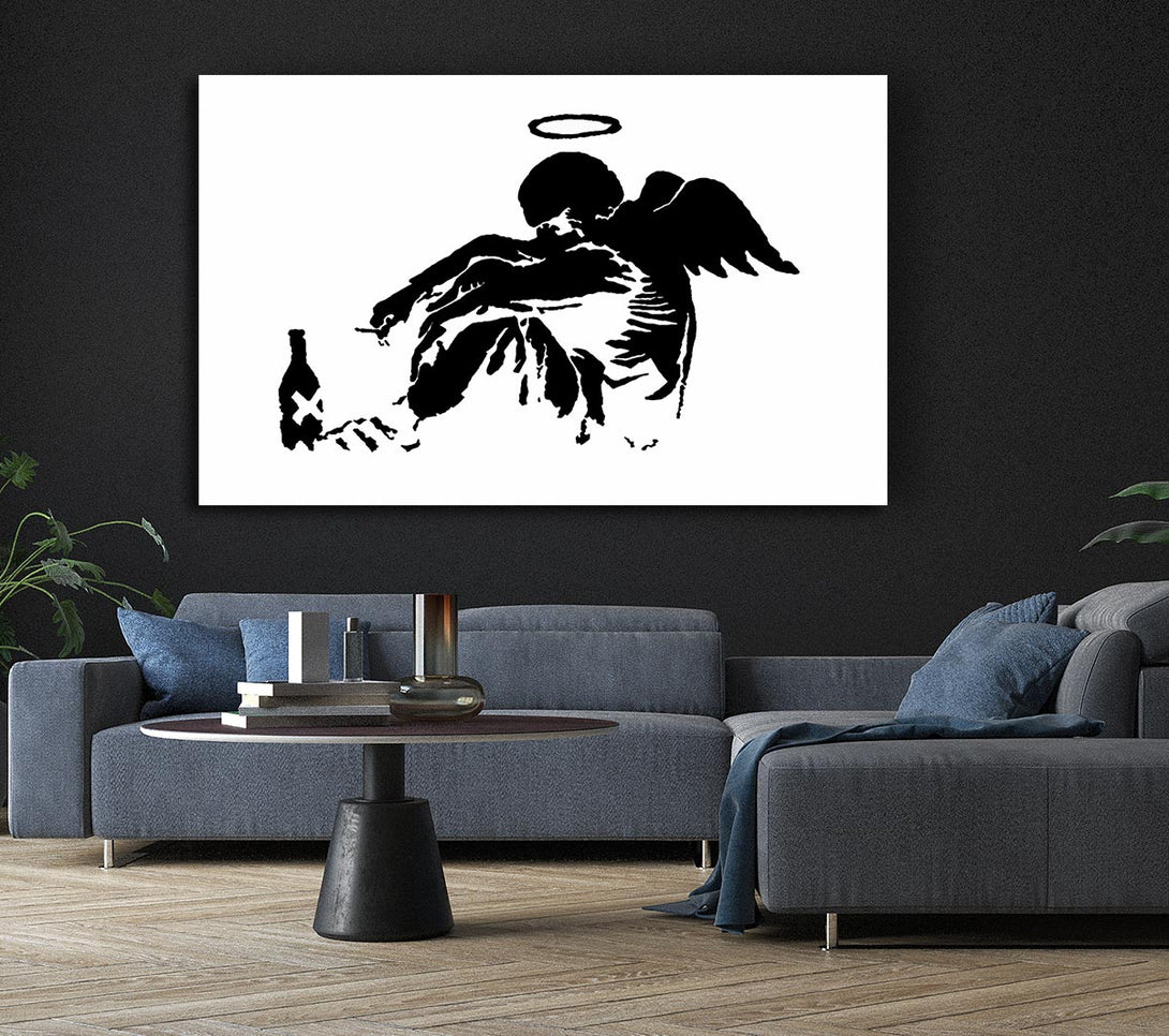 Picture of Fallen Angel Black White Canvas Print Wall Art