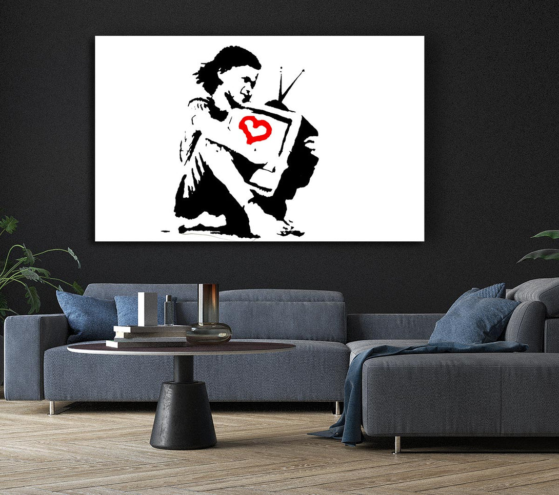  A Canvas Print of Banksy I Love Tv White Canvas Print