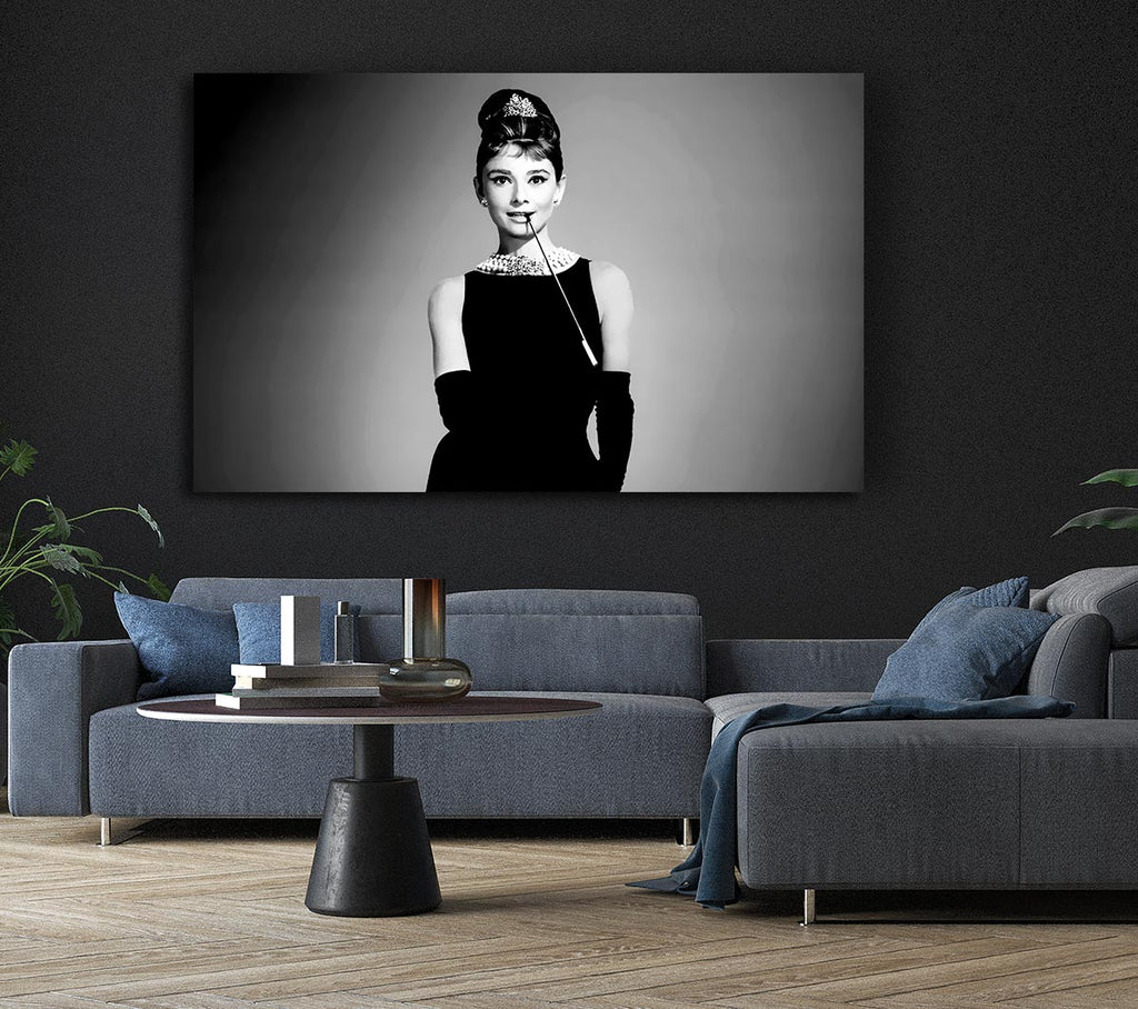 Picture of Audrey Hepburn Cigarette Breakfast At Tiffanys Canvas Print Wall Art