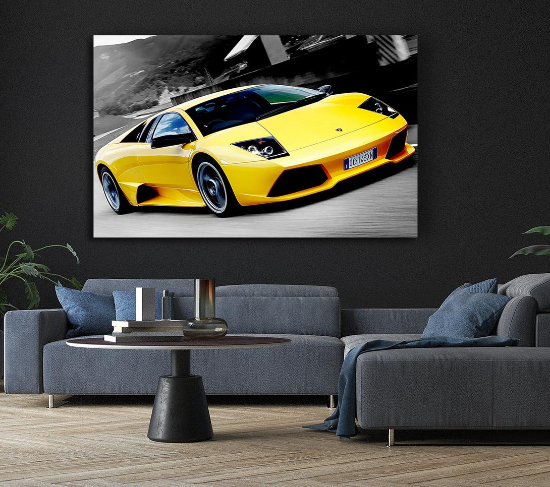Picture of Lamborghini On The Move Yellow Canvas Print Wall Art