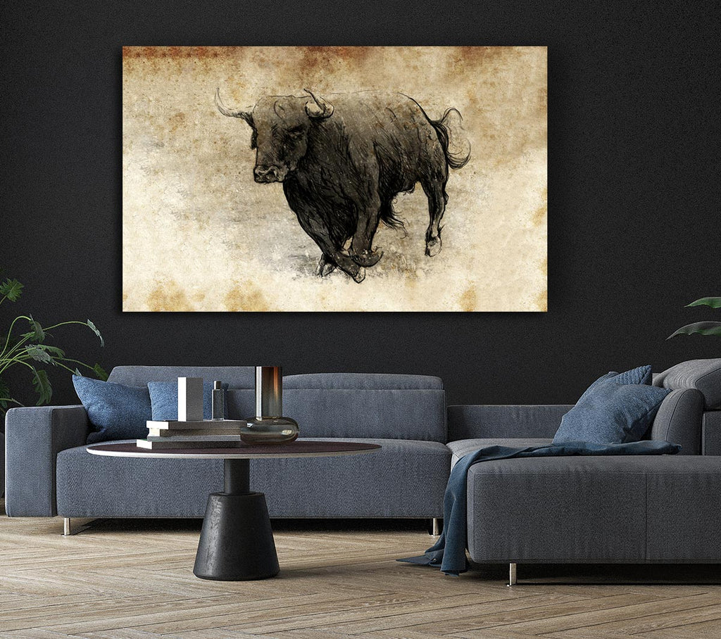 Picture of Bull Charging Canvas Print Wall Art