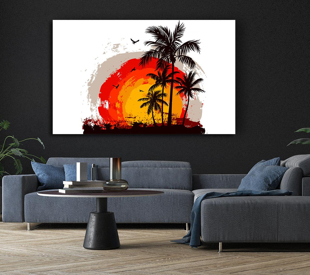 Picture of Impressionist Palm Tree Sun Canvas Print Wall Art