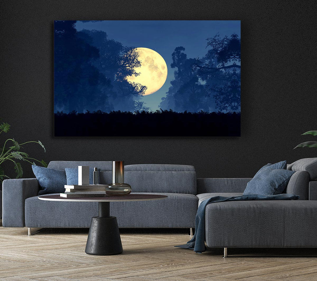  A Canvas Print of Stunning Midnight Moon Through The Trees Canvas Wall Art