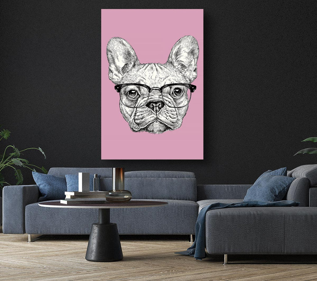 Picture of French Bulldog In Glasses Canvas Print Wall Art