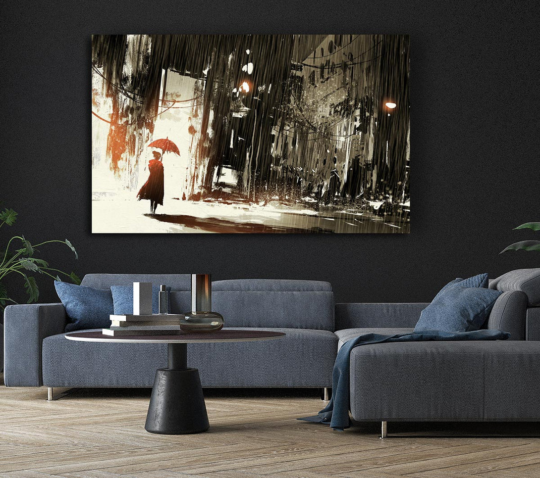 Picture of Down Pour in The City Canvas Print Wall Art