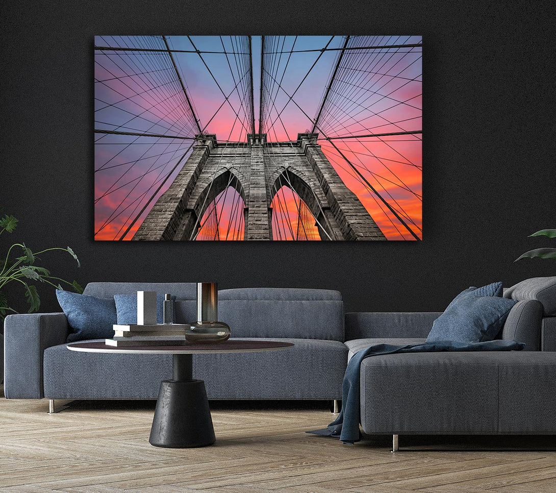  A Canvas Print of Fire Skies Above Brooklyn Bridge Canvas Print