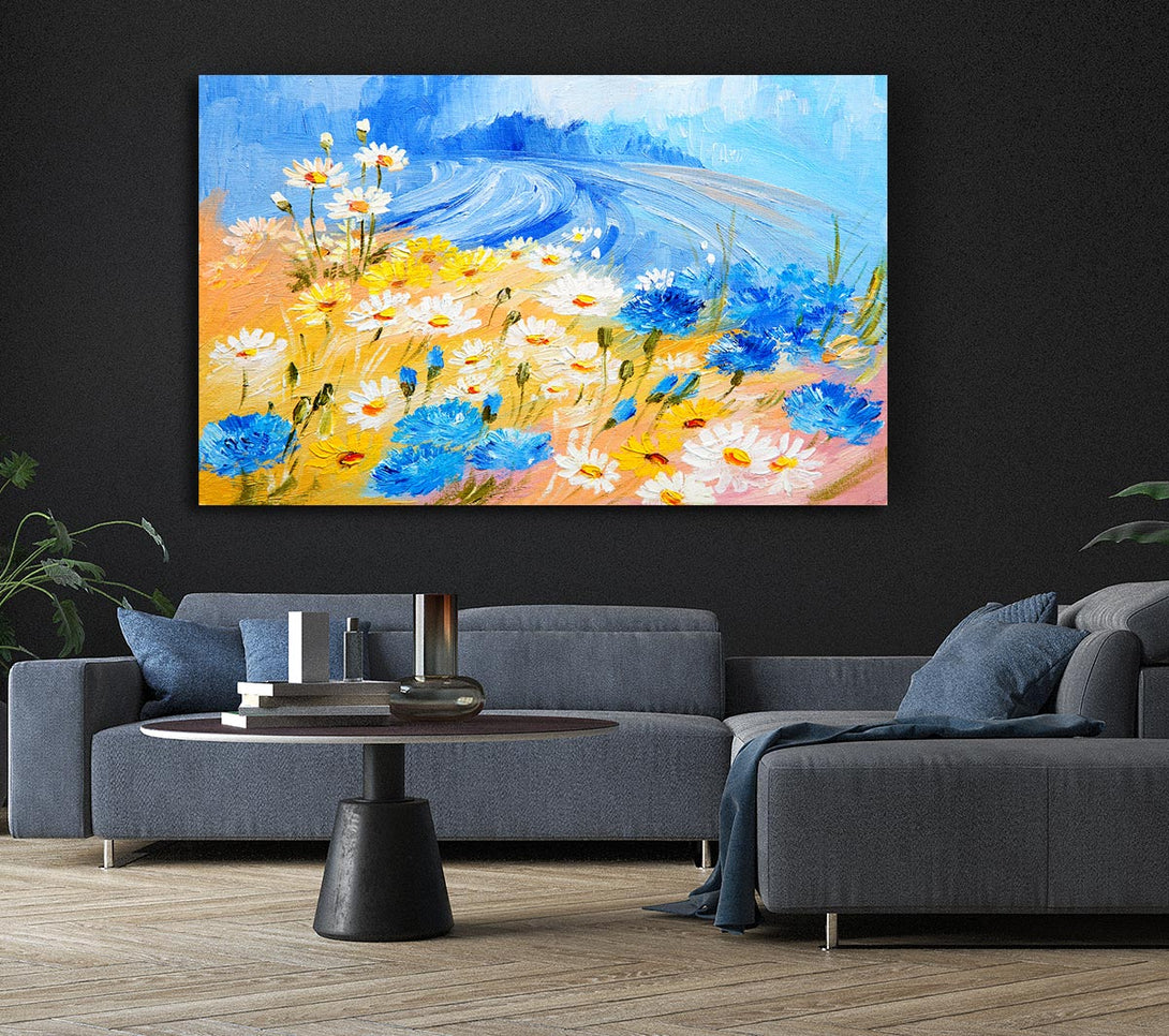 Picture of Daisy Yellow Blues Canvas Print Wall Art