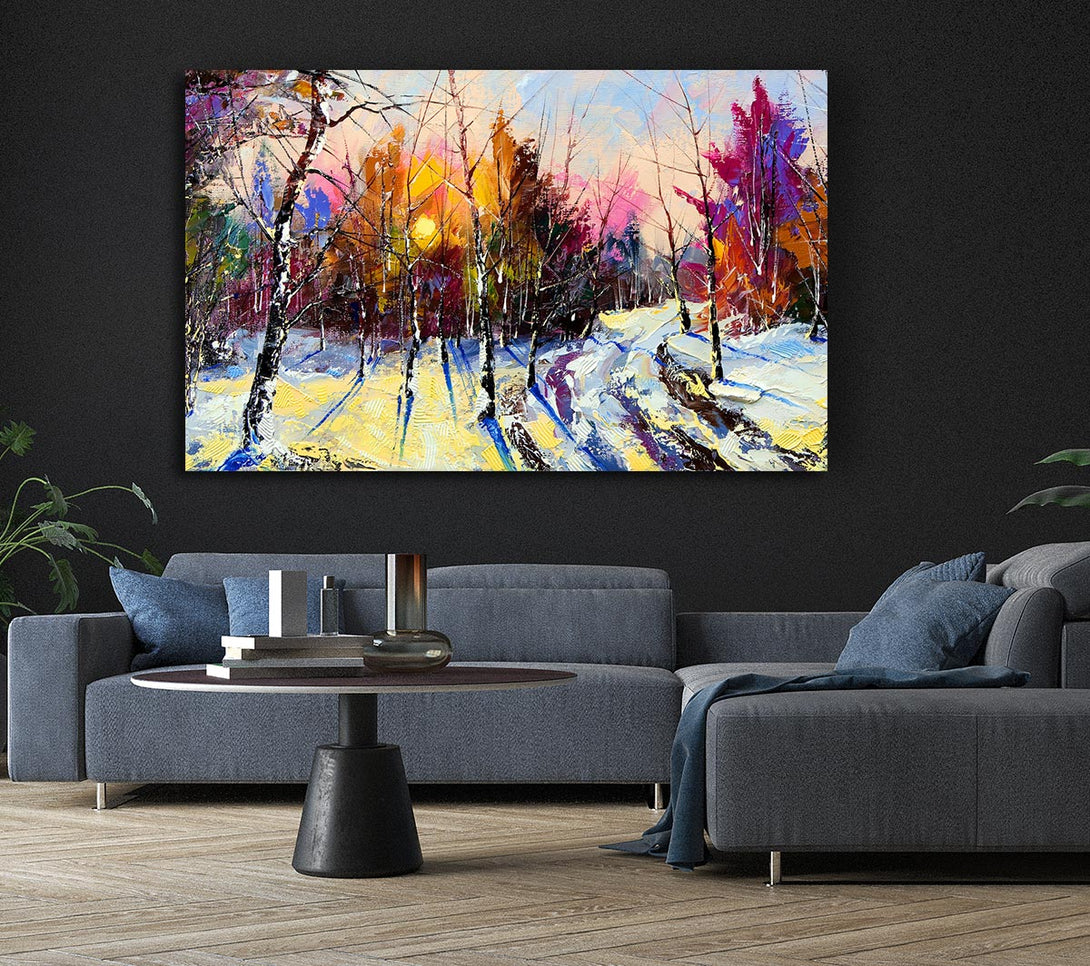  A Canvas Print of Rainbow Snow Forest Canvas Print
