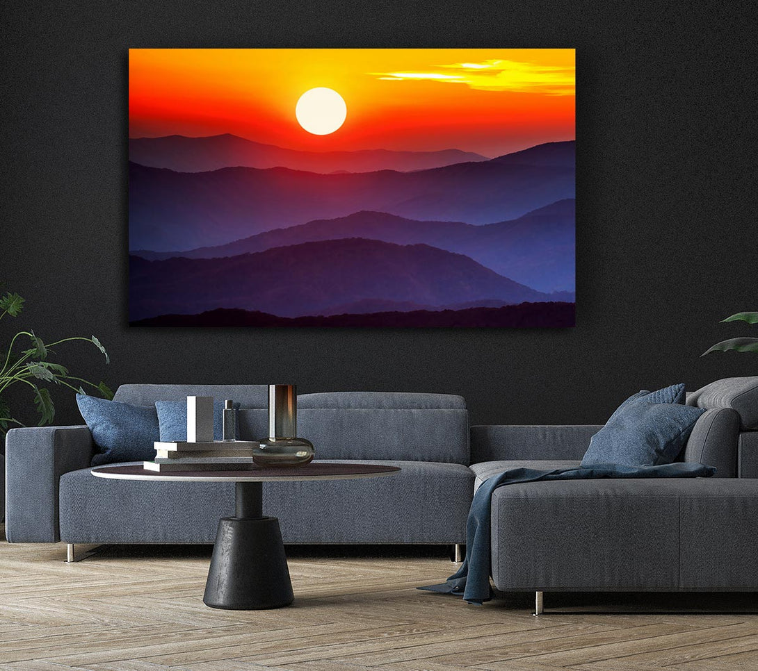 Picture of Blue Misty Mountain Sun 2 Canvas Print Wall Art