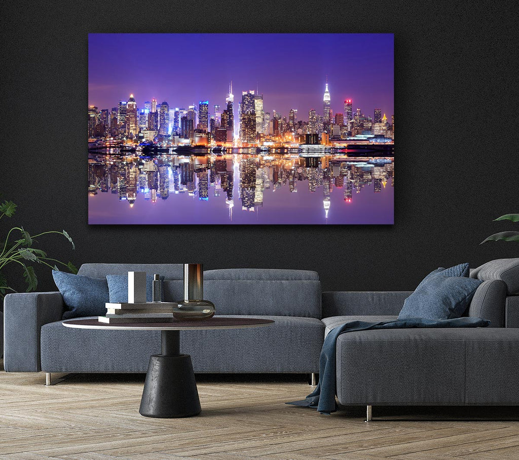 Picture of Hong kong purples and blues reflection Canvas Print Wall Art