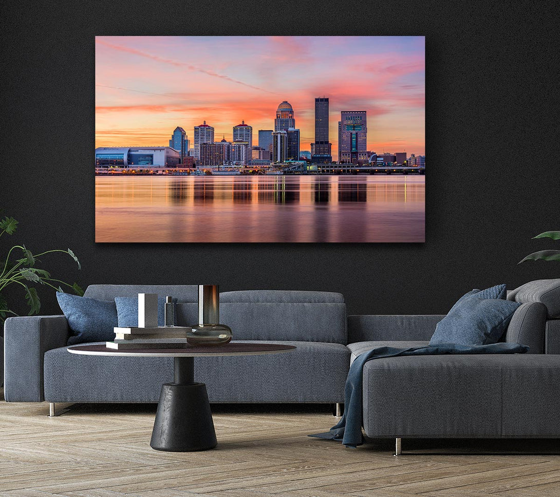 Picture of Orange sunset in the city shoreline Canvas Print Wall Art