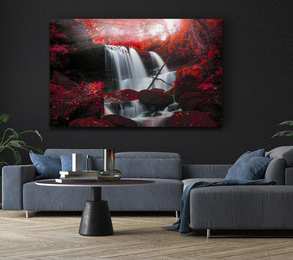 Picture of Red Forest Waterfall Delight Canvas Print Wall Art