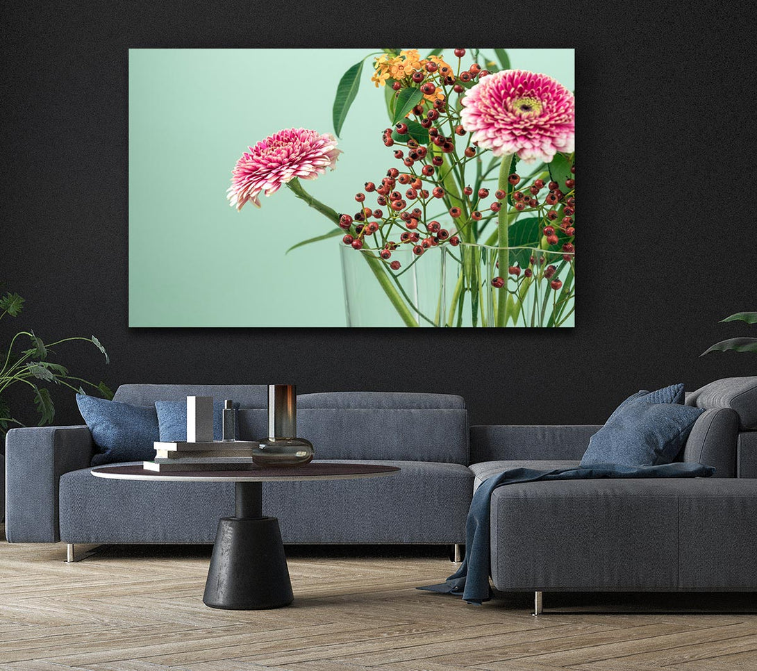  A Canvas Print of Vase of flowers with berries Canvas Art