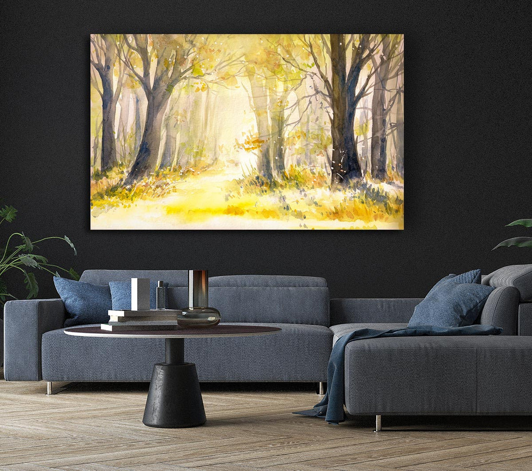 Picture of Yellow Forest Woodland Watercolour Canvas Print Wall Art