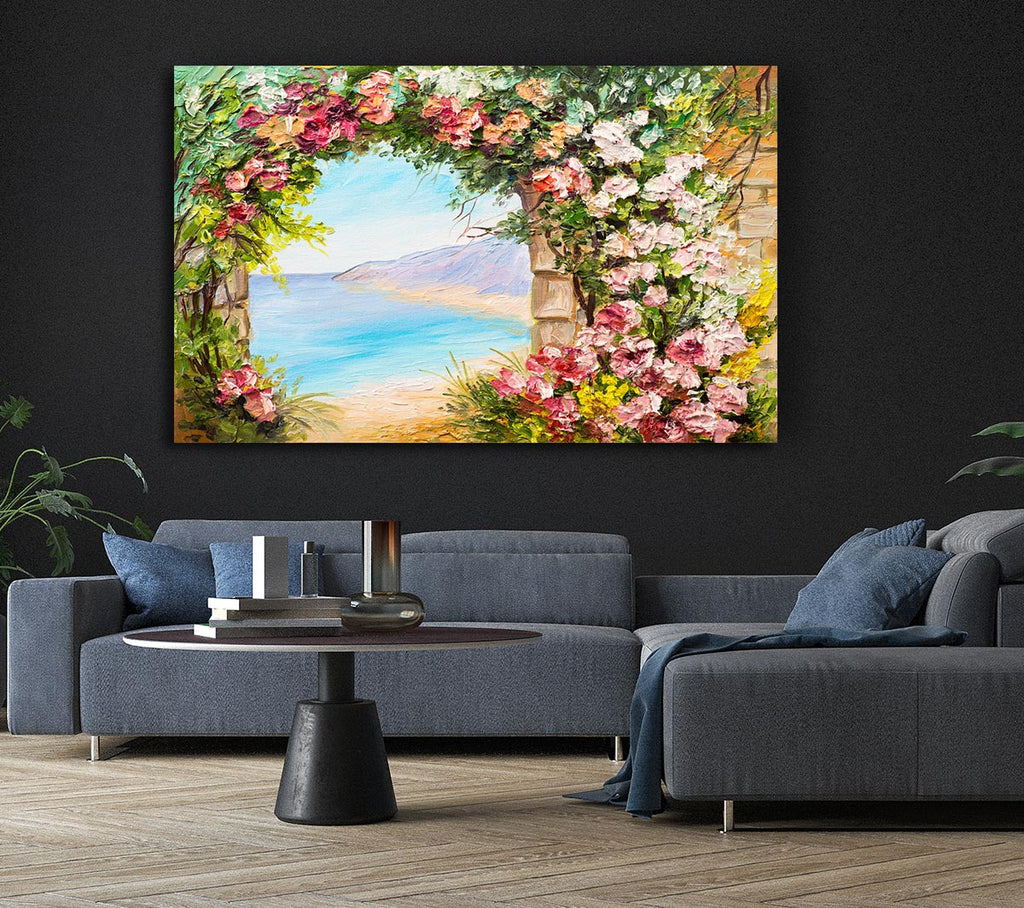 Picture of Floral View Of The Cove Watercolour Canvas Print Wall Art