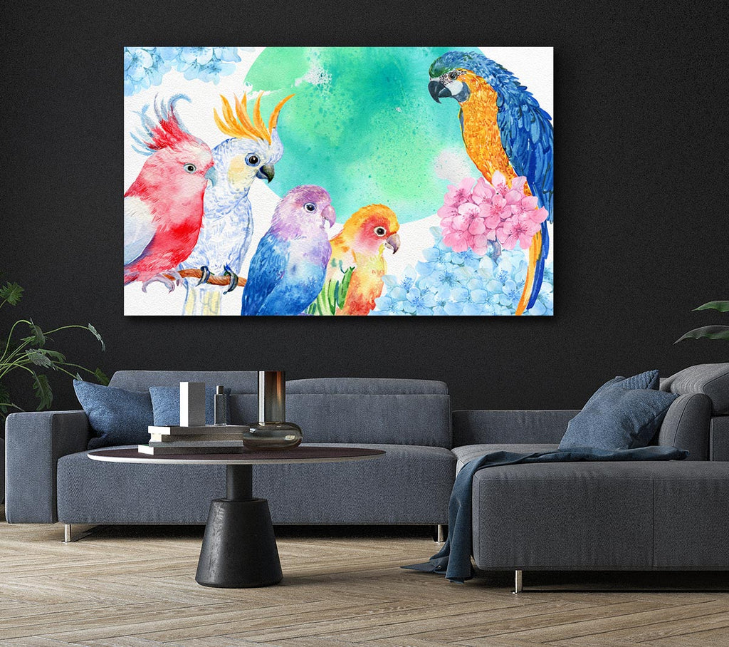 Picture of Array Of Watercolour Parrots Canvas Print Wall Art