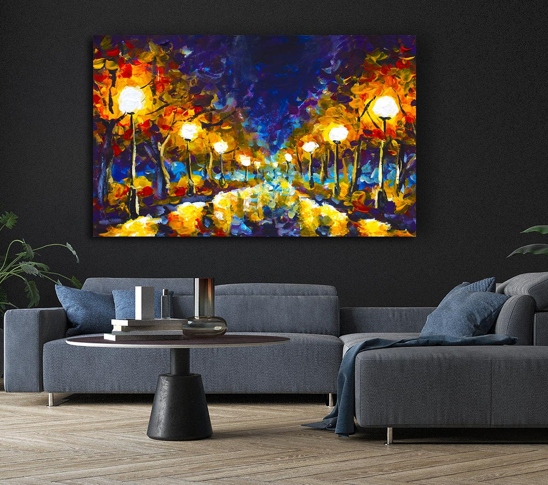  A Canvas Print of Streetlights At Night Gouche Canvas Print