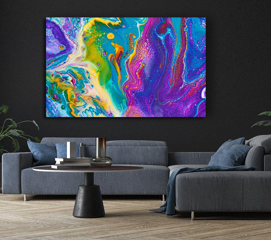 Picture of Multicoloured Swirls Of Oil Paint Canvas Print Wall Art