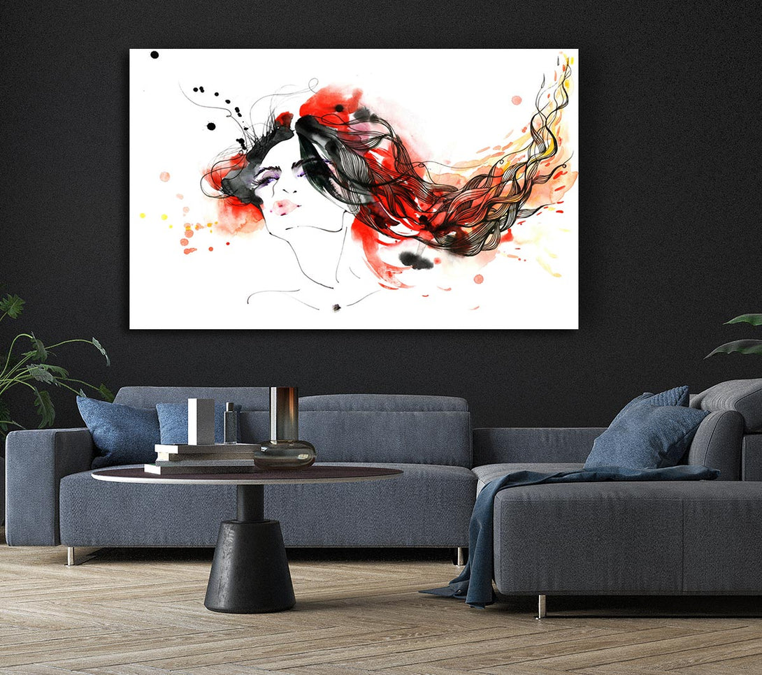 Picture of Woman In Ink And Red Canvas Print Wall Art