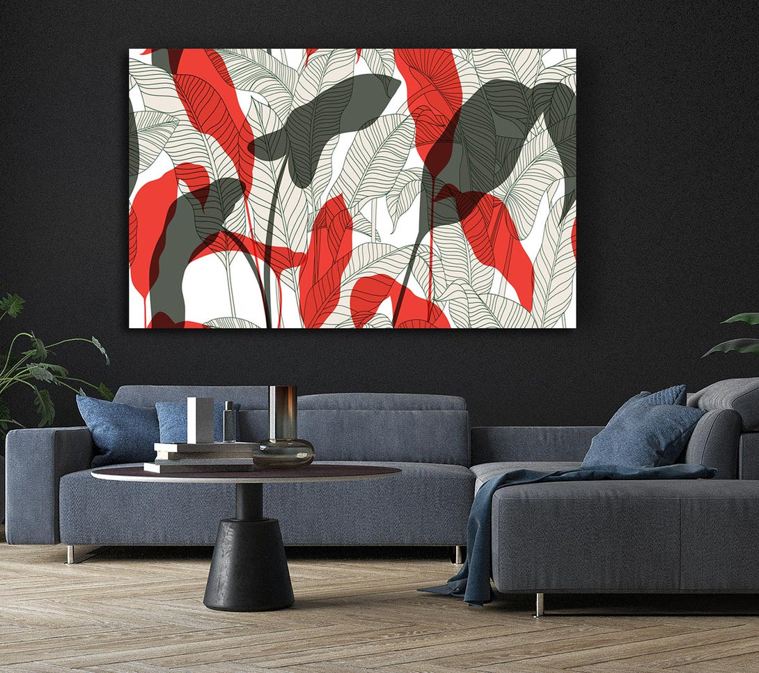 Picture of Leaves Of Red And Grey Canvas Print Wall Art