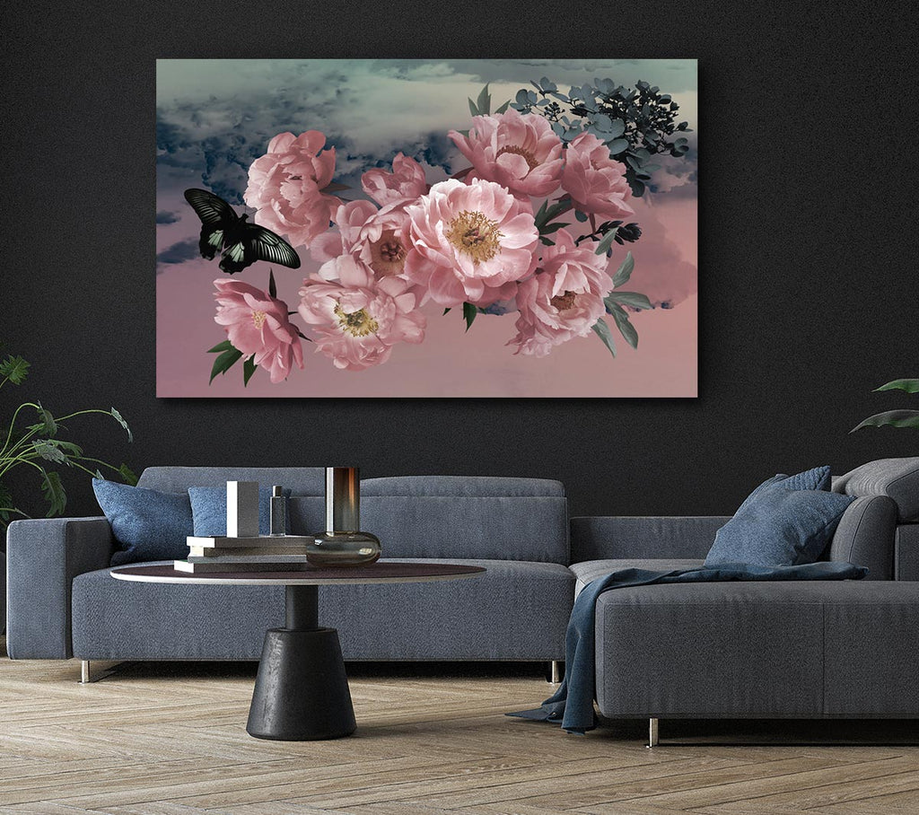 Picture of Cloudy Butterfly Flowers Canvas Print Wall Art