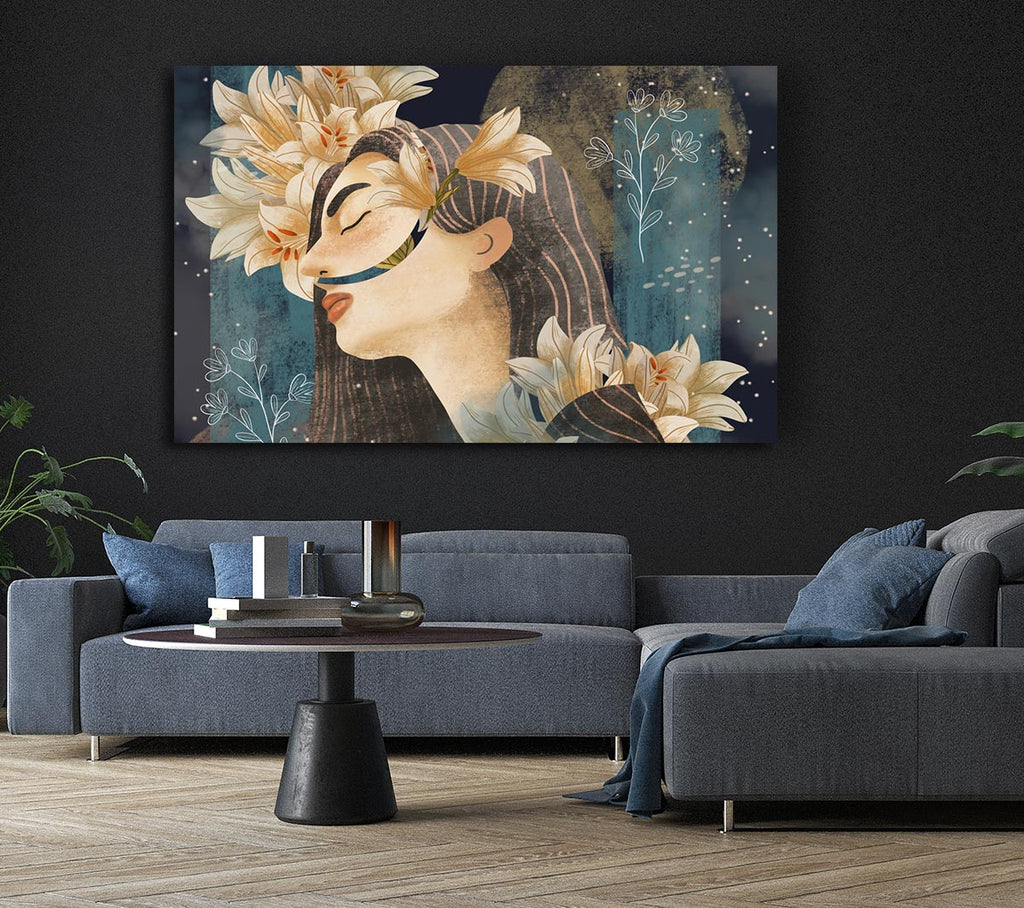 Picture of Cream Flowers Woman Canvas Print Wall Art