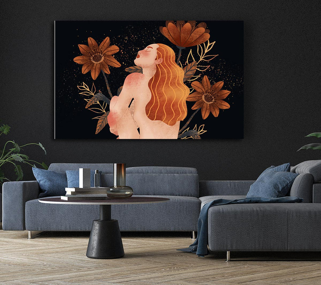 Picture of Red Haired Girl Floral Canvas Print Wall Art