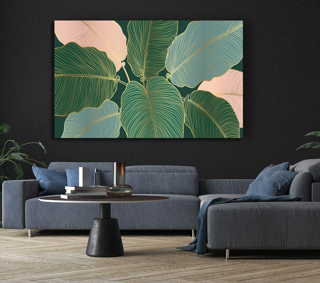 Picture of Palm Leaf Gold Lines Canvas Print Wall Art
