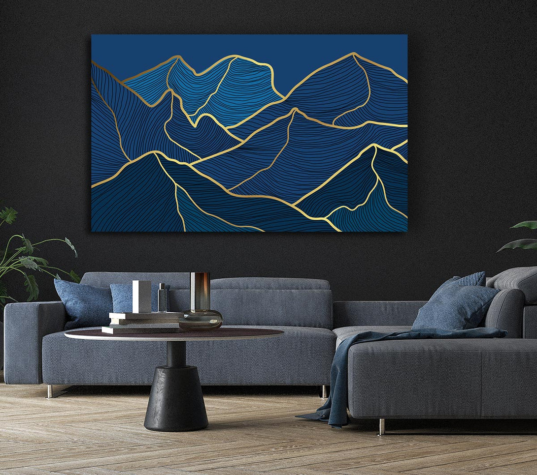 Picture of Gold Mountains On Blue Canvas Print Wall Art