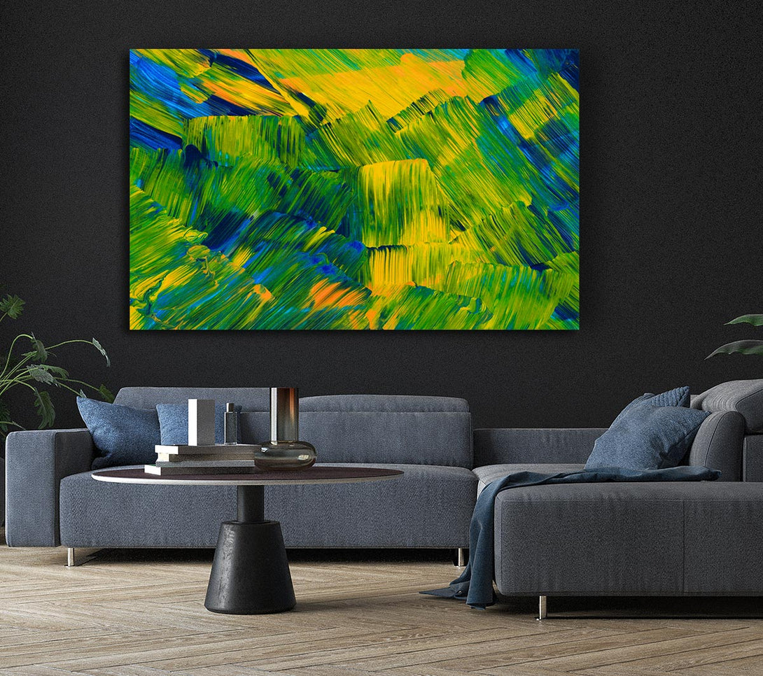 Picture of Green On Yellow Flat Brush Trokes Canvas Print Wall Art