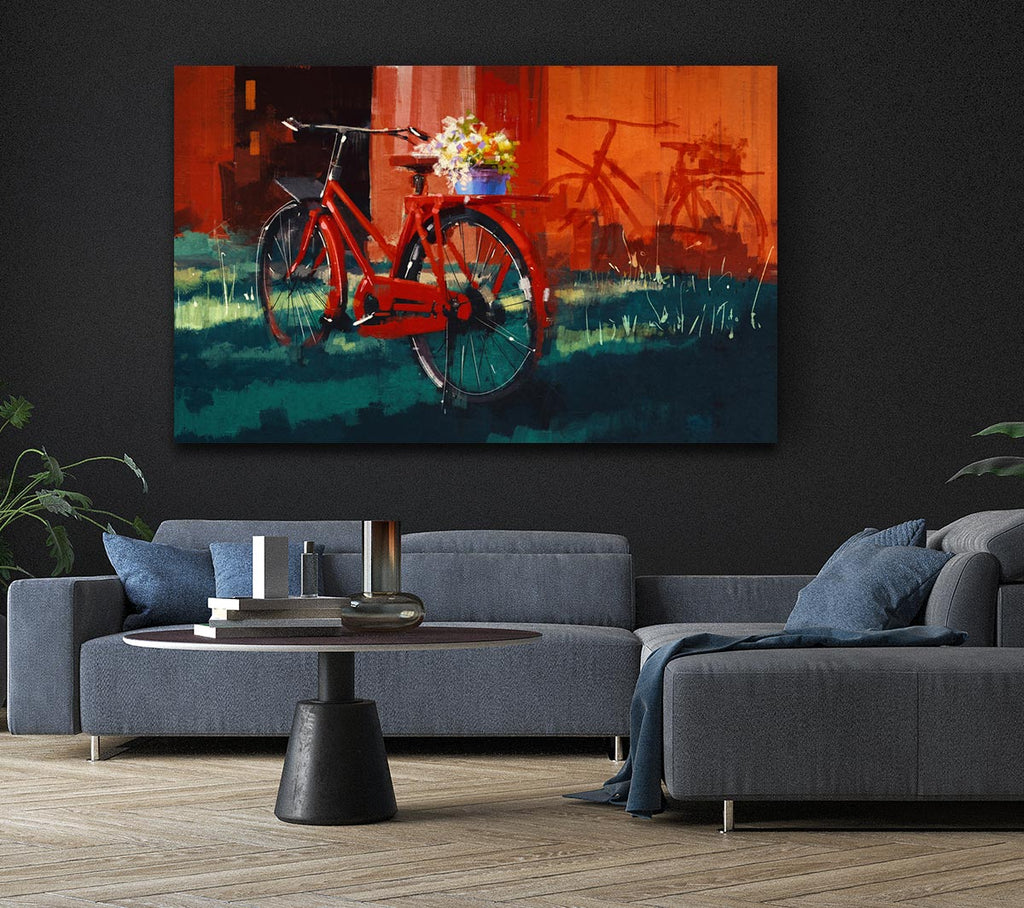 Picture of The Red Bike In Amsterdam Canvas Print Wall Art