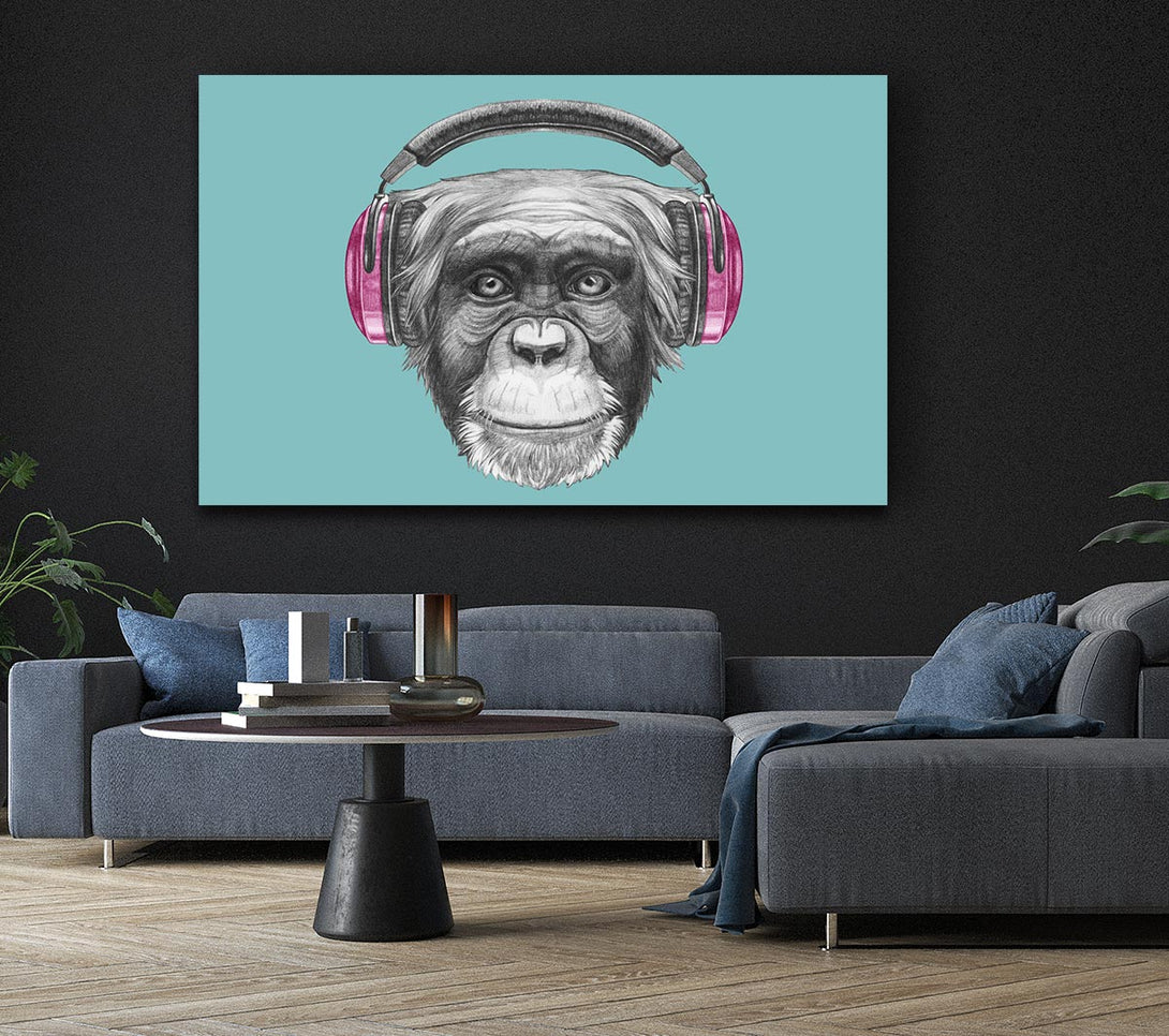 Picture of Chimpanzee Headphone Dj Canvas Print Wall Art