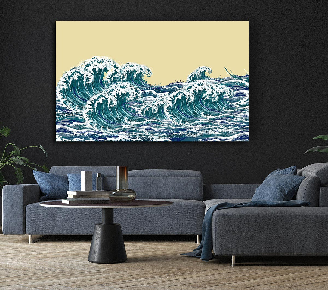 Picture of Waves On Yellow Canvas Print Wall Art