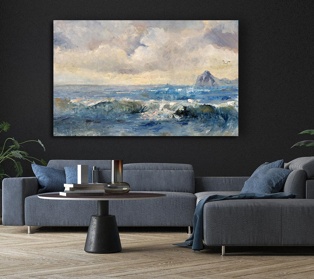  A Canvas Print of Dull Skies Over The Crashing Waves Canvas Print