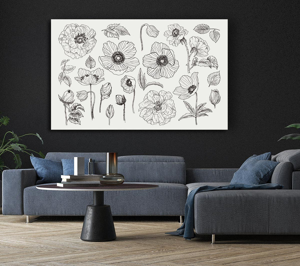 Picture of Hand Drawn Flowers Illustration Canvas Print Wall Art
