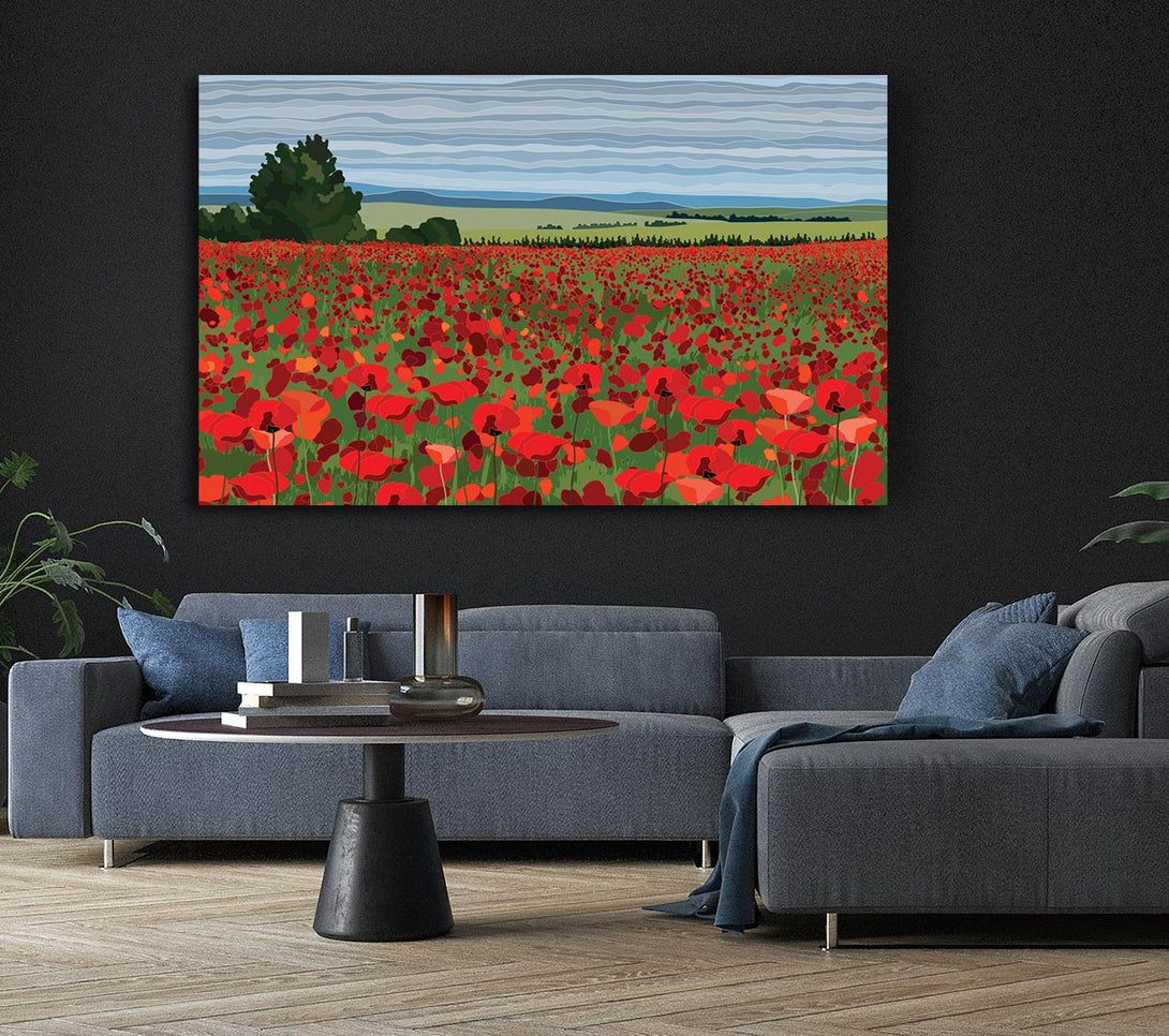 Picture of Red Poppy Field Flowers Canvas Print Wall Art