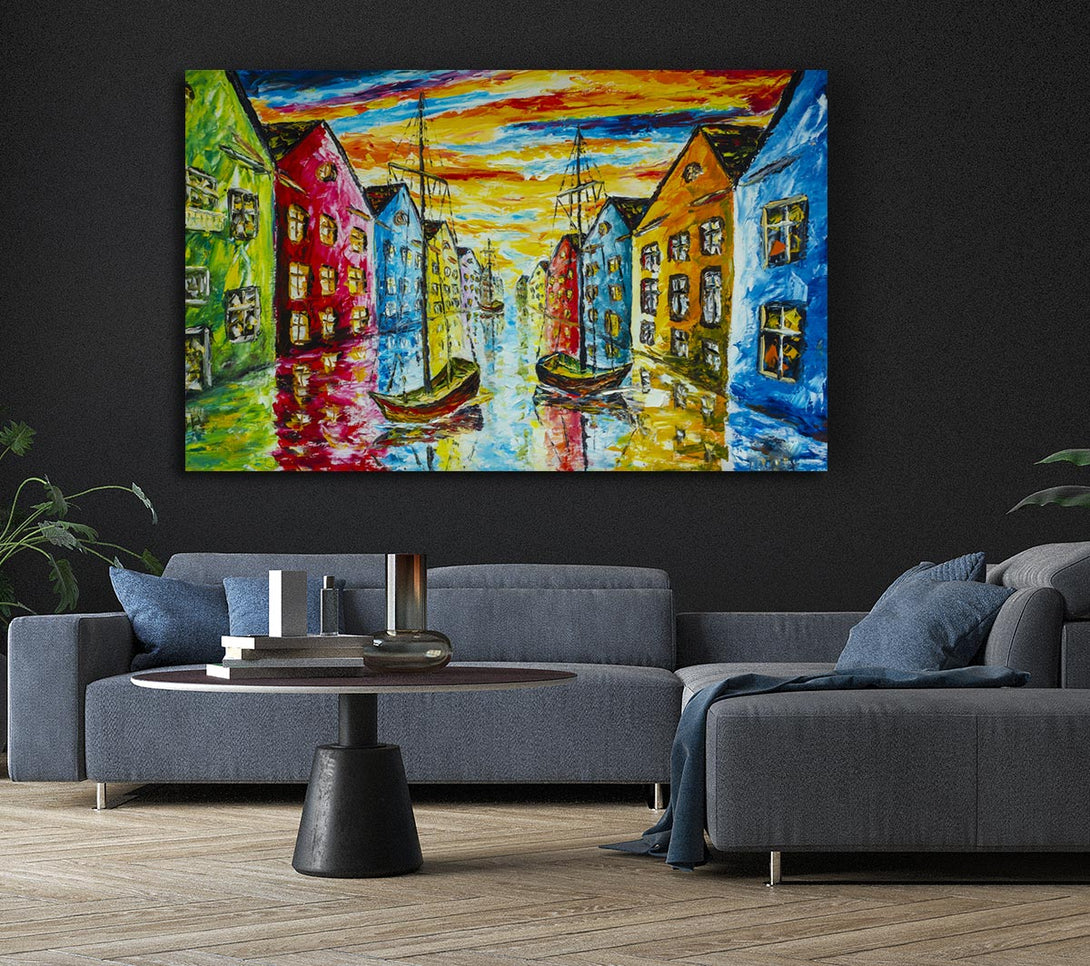 Picture of The Sea Village Painted Canvas Print Wall Art