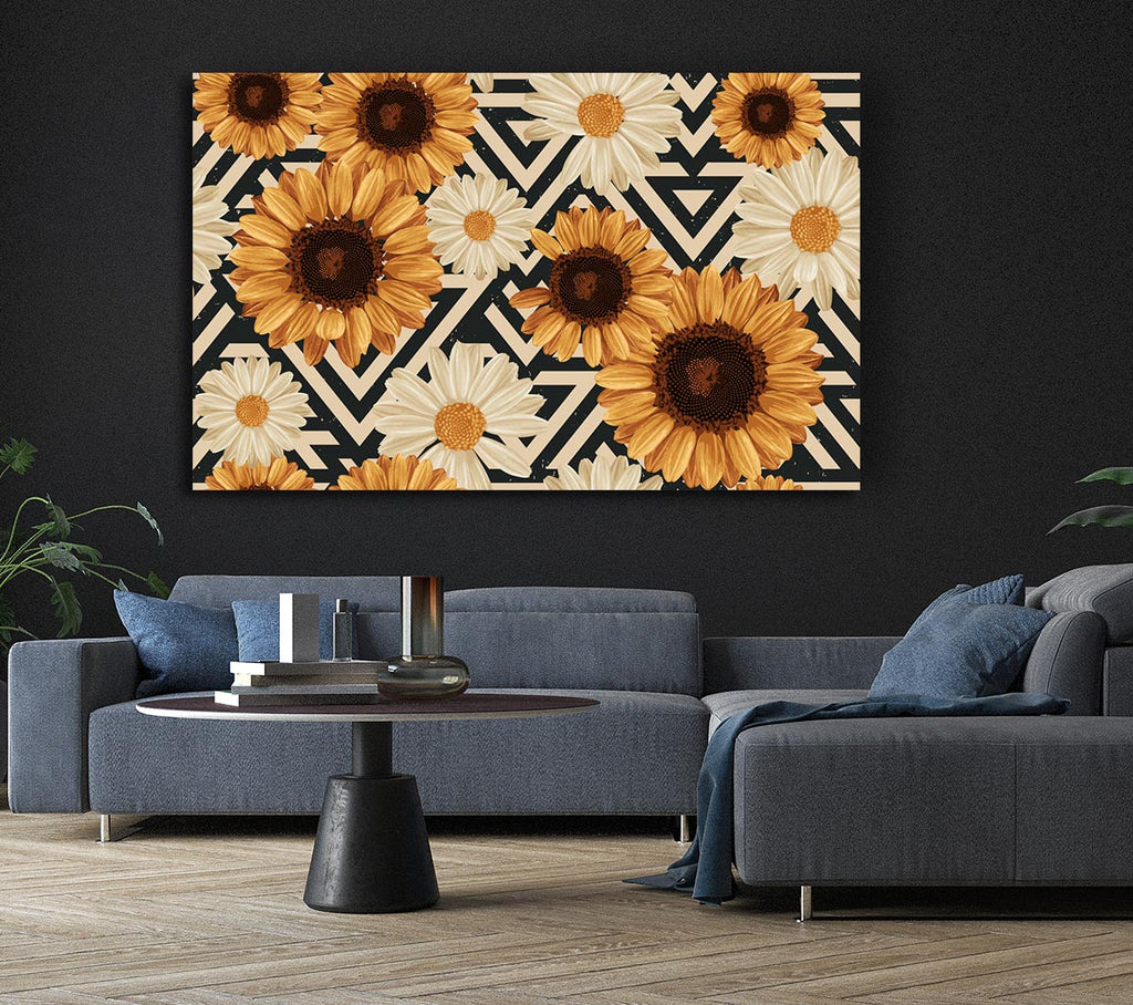Picture of Summer Flowers On Abstract Canvas Print Wall Art