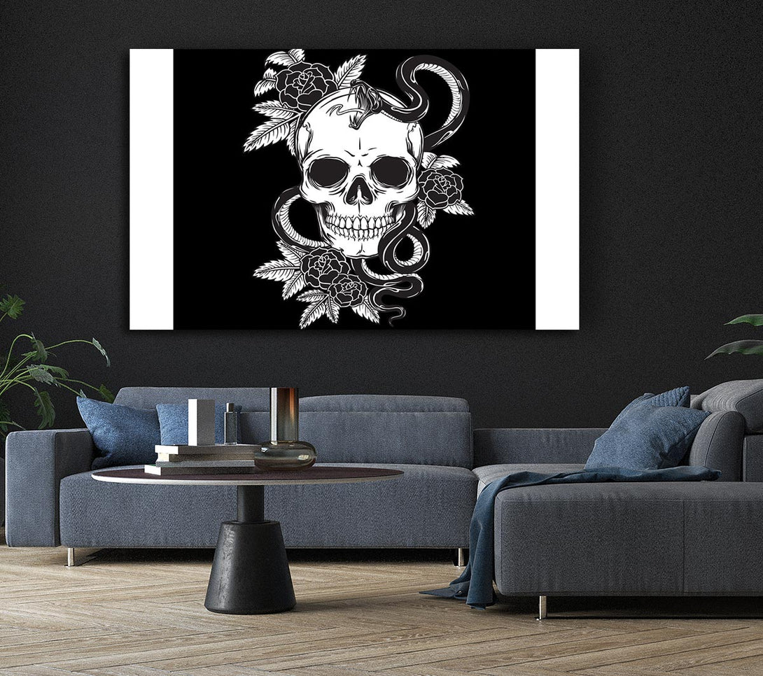  A Canvas Print of Skull Snake And Flowers Canvas Print