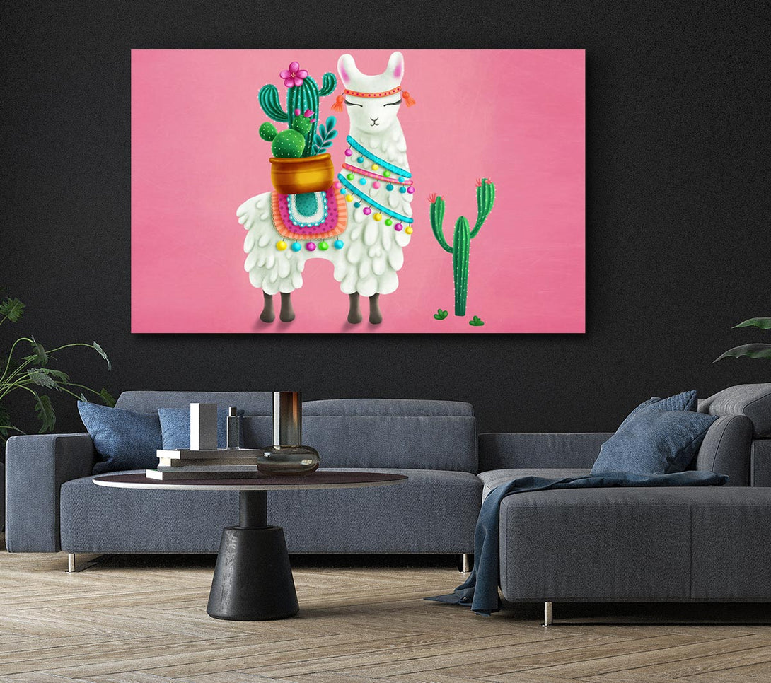 Picture of Llama Carrying Cactus Canvas Print Wall Art