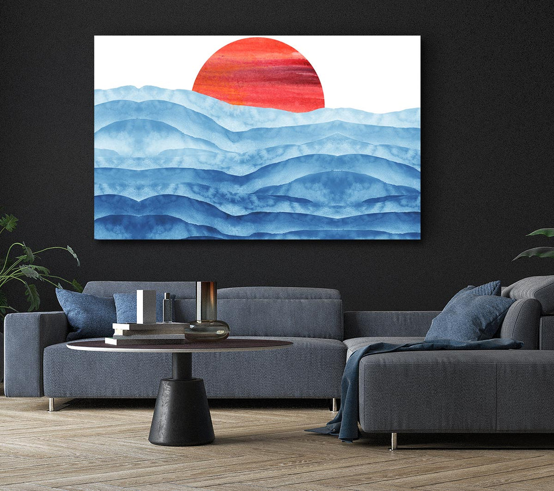 Picture of Red Sun Over The Ripples Canvas Print Wall Art