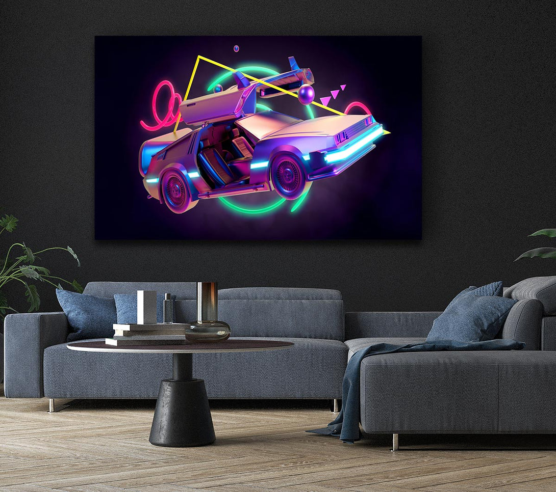 Picture of Delorean Car Neon Canvas Print Wall Art