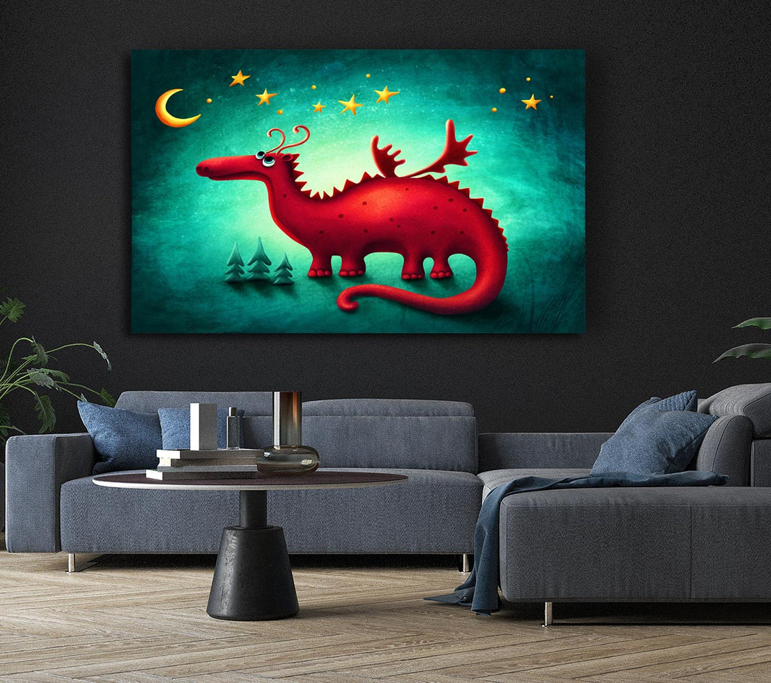 Picture of The Red Dragon Beneath The Moon Canvas Print Wall Art